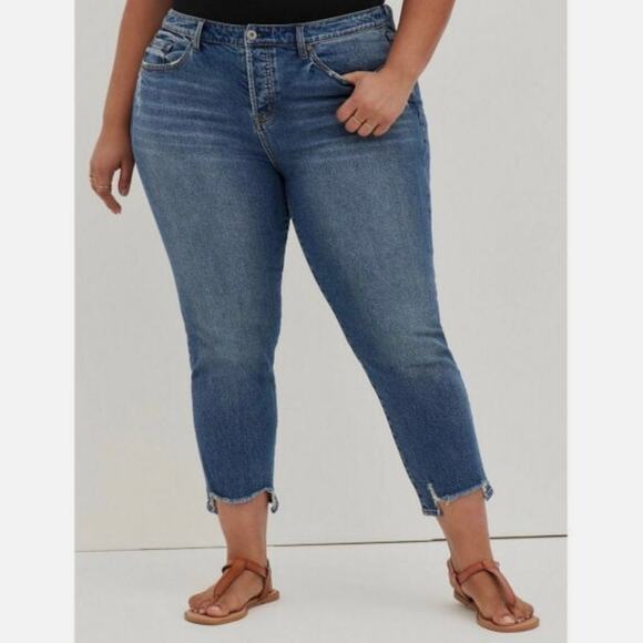 Torrid High-Rise Straight Button-Fly Distressed Stretch Denim Jeans - Picture 6 of 13